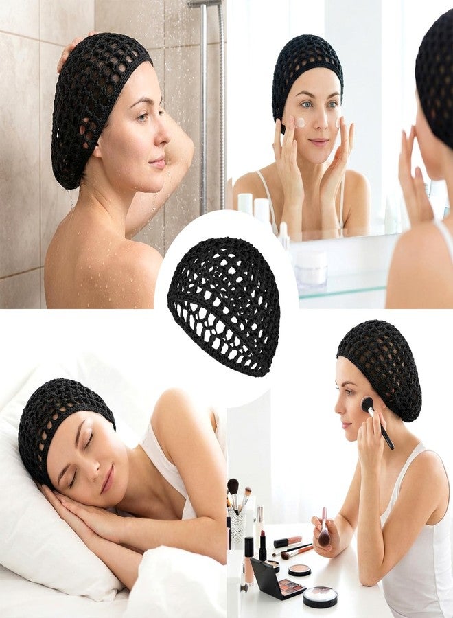 Matwsec 4 Pcs Hair Nets for Sleeping Crochet Mesh Wrap Caps for Silk Press Protection Adjustable Net Mesh Braided Weaving Reusable Bonnets Hair Wrap for Women Curly, Straight Hair & Wig Protection, Black - Image 4